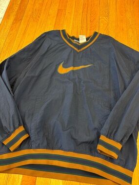 Nike Navy and Camel Brown V‑Neck Pullover Nylon Windbreaker